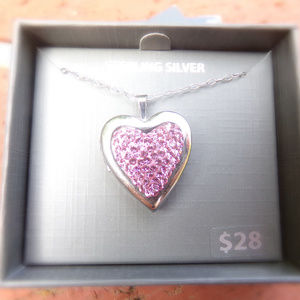 Crystal Sterling Silver Heart Locket